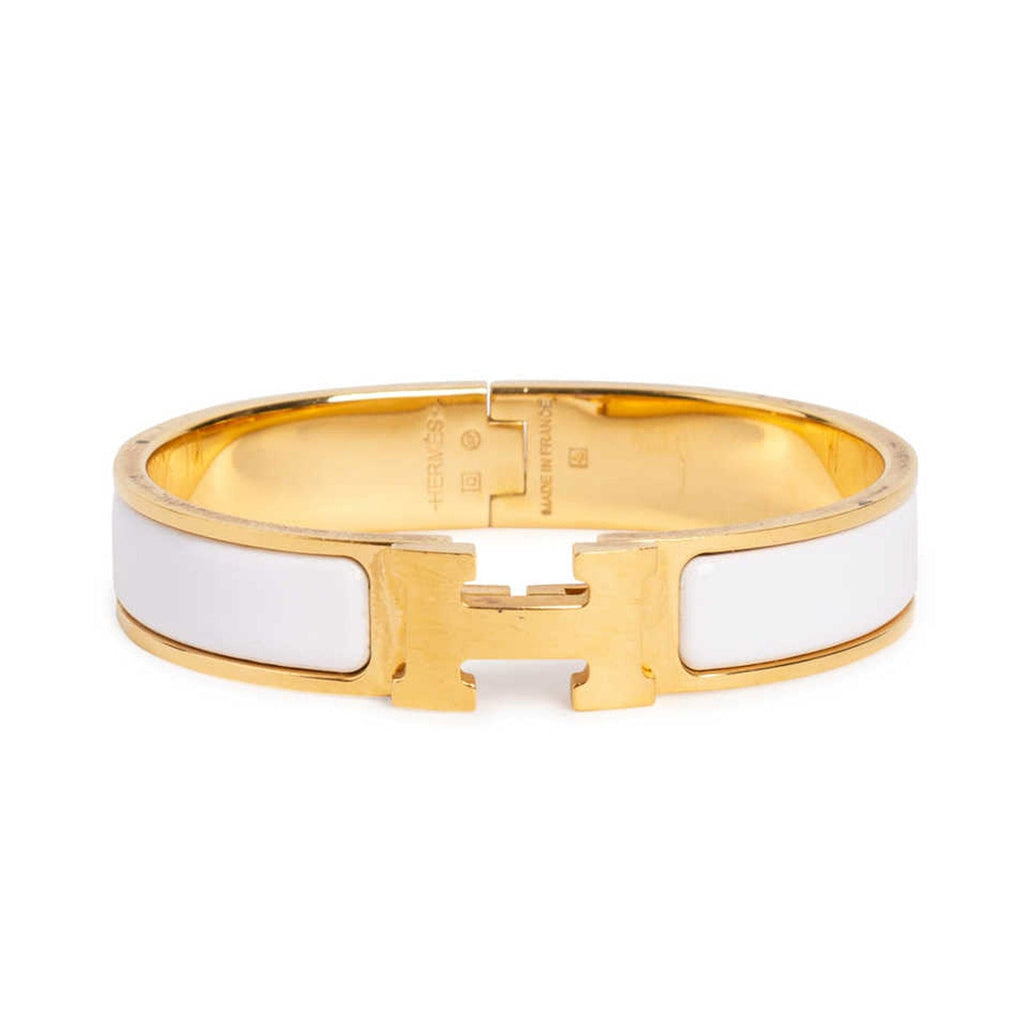 Hermes Clic White 18K Gold Bracelet