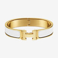 Hermes White Clic 18K Gold Bracelet