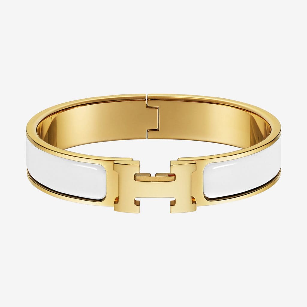 Hermes White Clic 18K Gold Bracelet