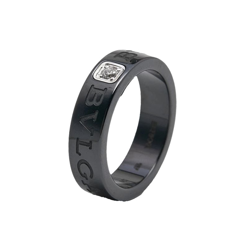 Bvlgari Black Ceramic Diamond 18K White Gold Ring