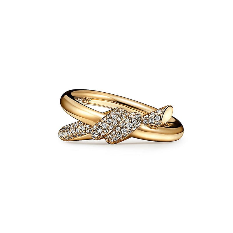 Knot Double Row Diamonds 18K Yellow Gold Ring