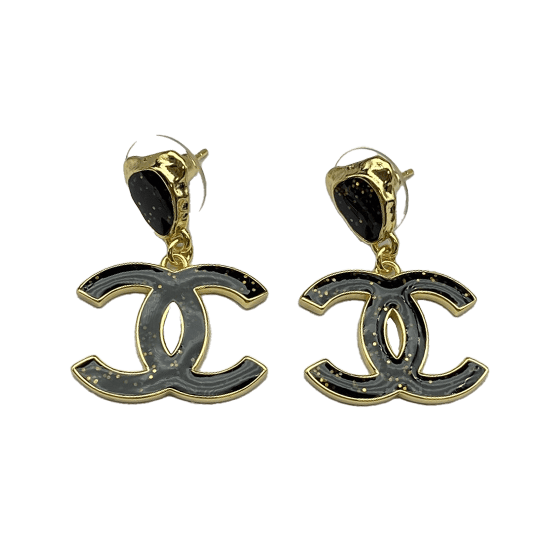 Chanel Classic Black Dangle 18K Gold Earrings
