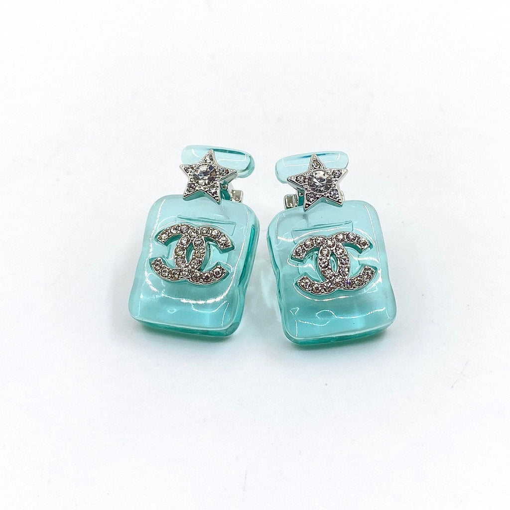 Chanel Perfume Blue Bottle 18K Gold Earrings