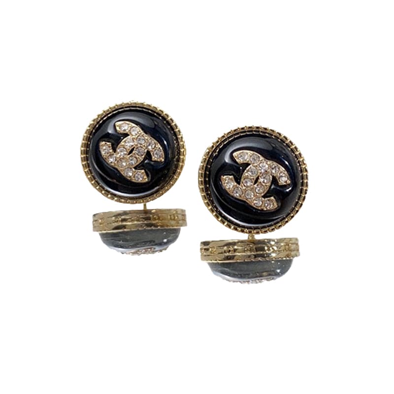Chanel Pearl Crystal Stud 18K Gold Earrings
