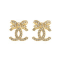 Chanel Strass Bow Stud 18K Gold Earrings