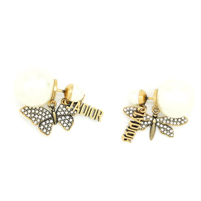 Dior Dragonfly/ Butterfly Pearl 18K Gold Earrings