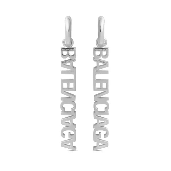 Balenciaga Typo Mirror Hoop 18K Gold Earrings