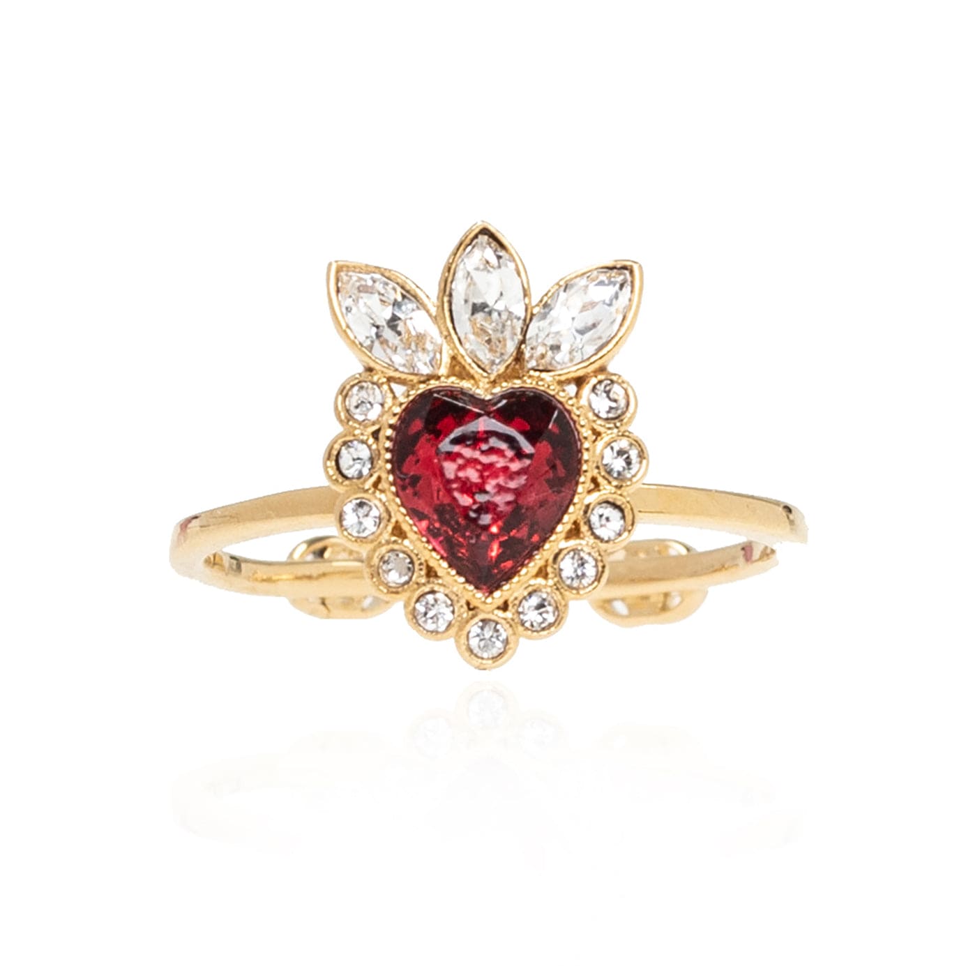 Gucci Double Crystal Heart 18K Gold Ring