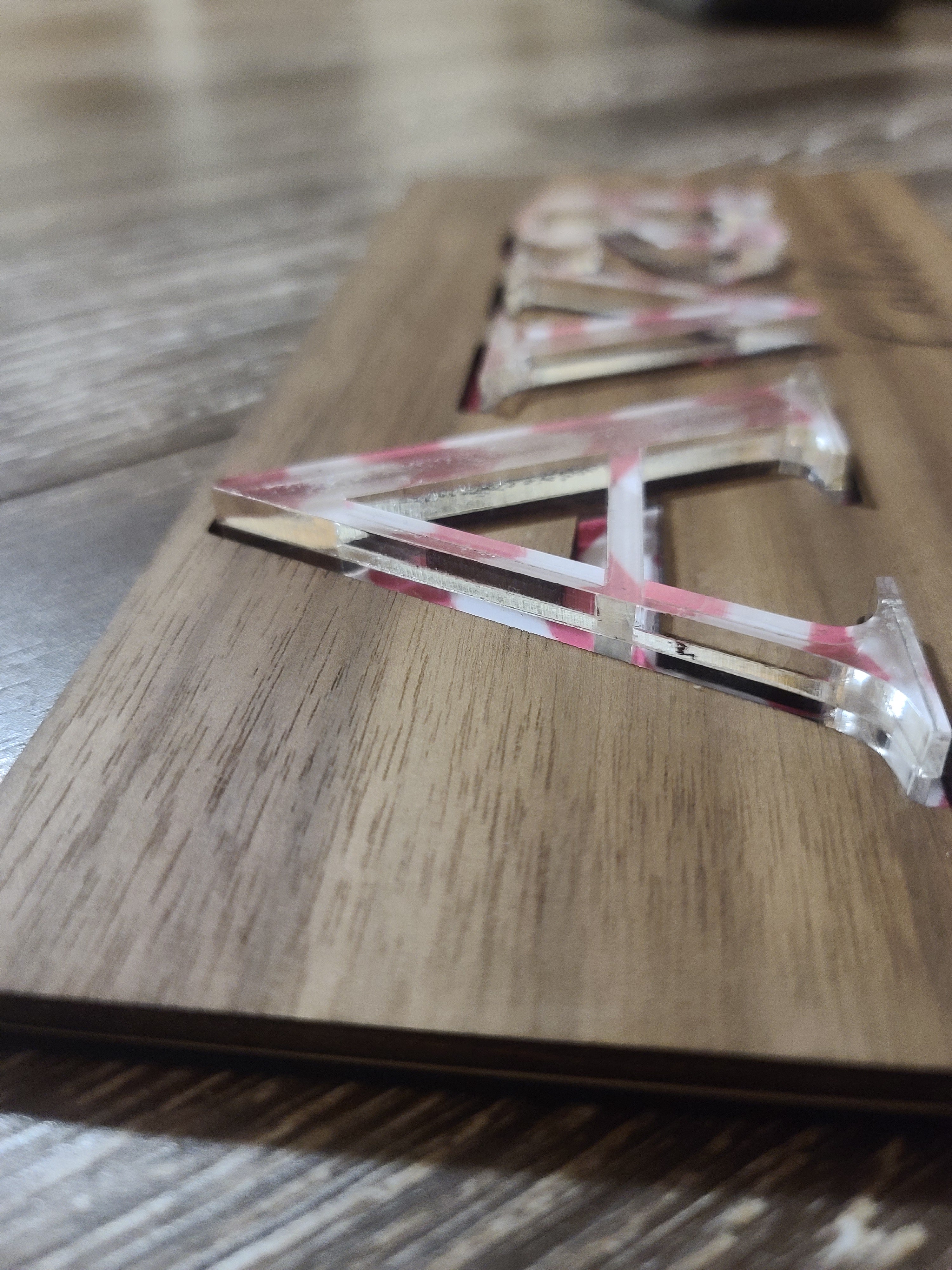 Wood & Acrylic Name Puzzle (you pick chevron / zig zag color) with clear