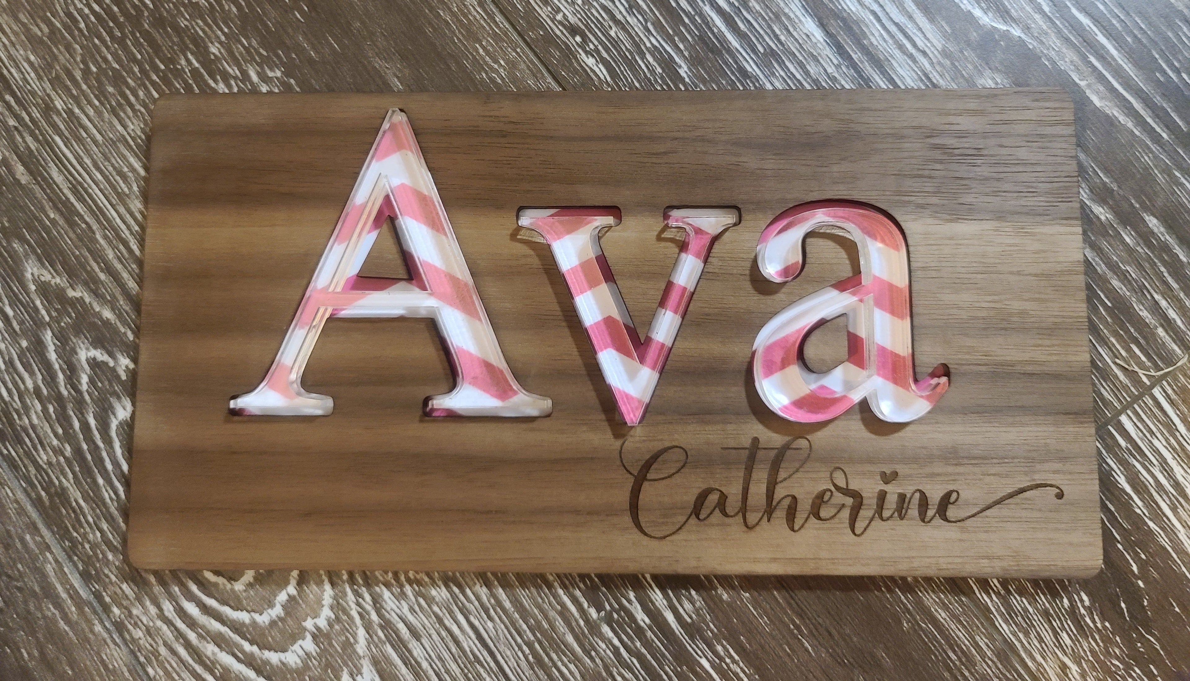 Wood & Acrylic Name Puzzle (you pick chevron / zig zag color) with clear
