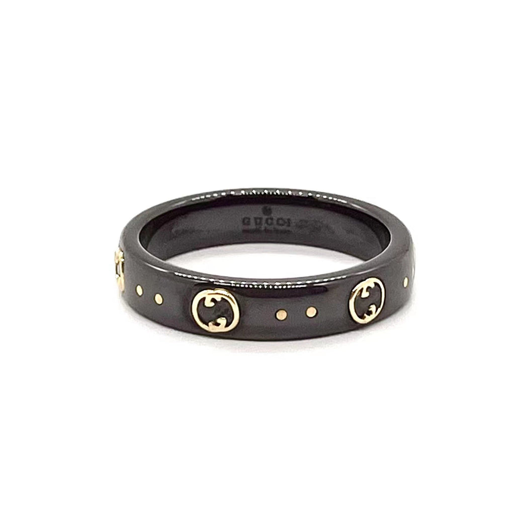 Gucci Double Icon Black Corundum 18K Gold Ring
