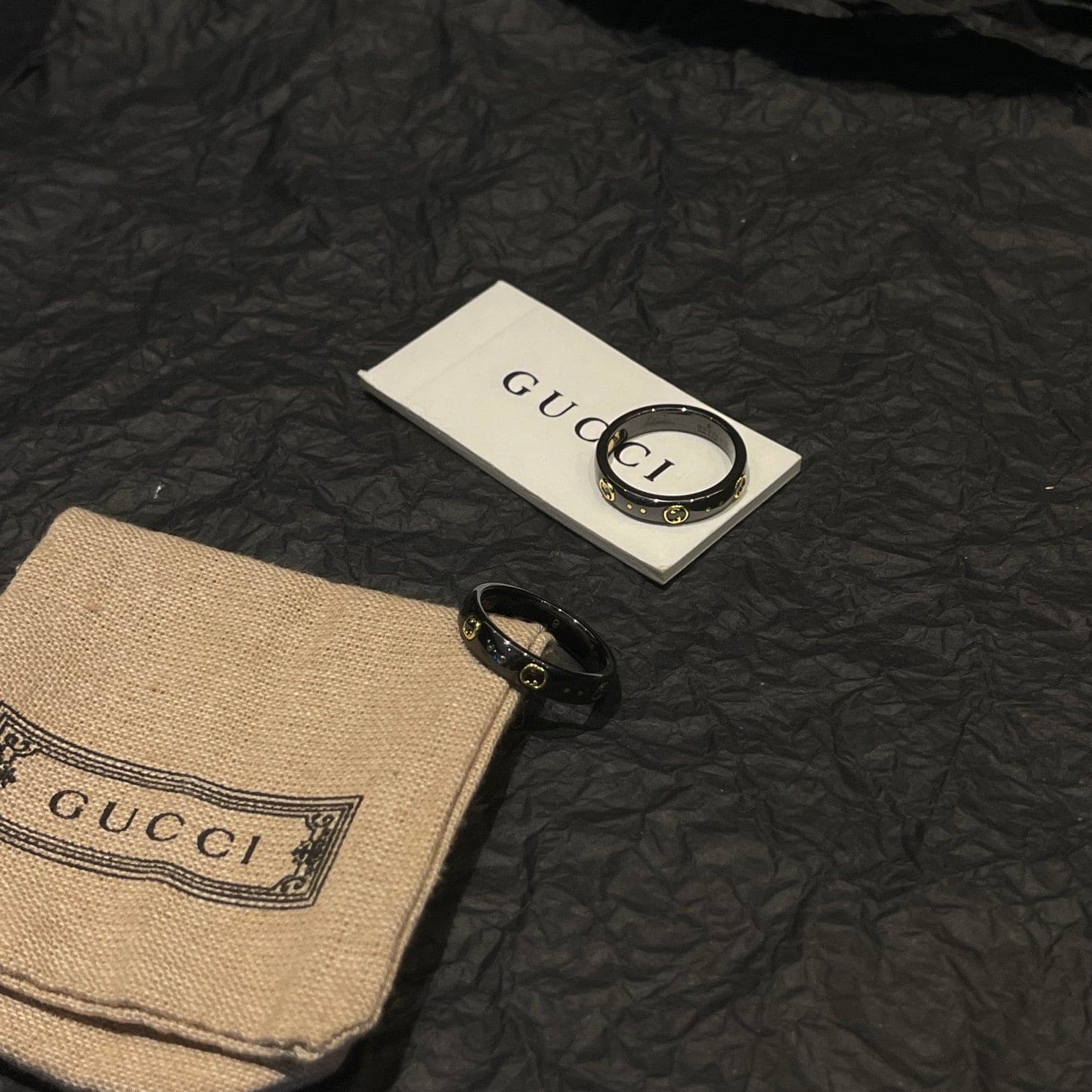 Gucci Double Icon Black Corundum 18K Gold Ring