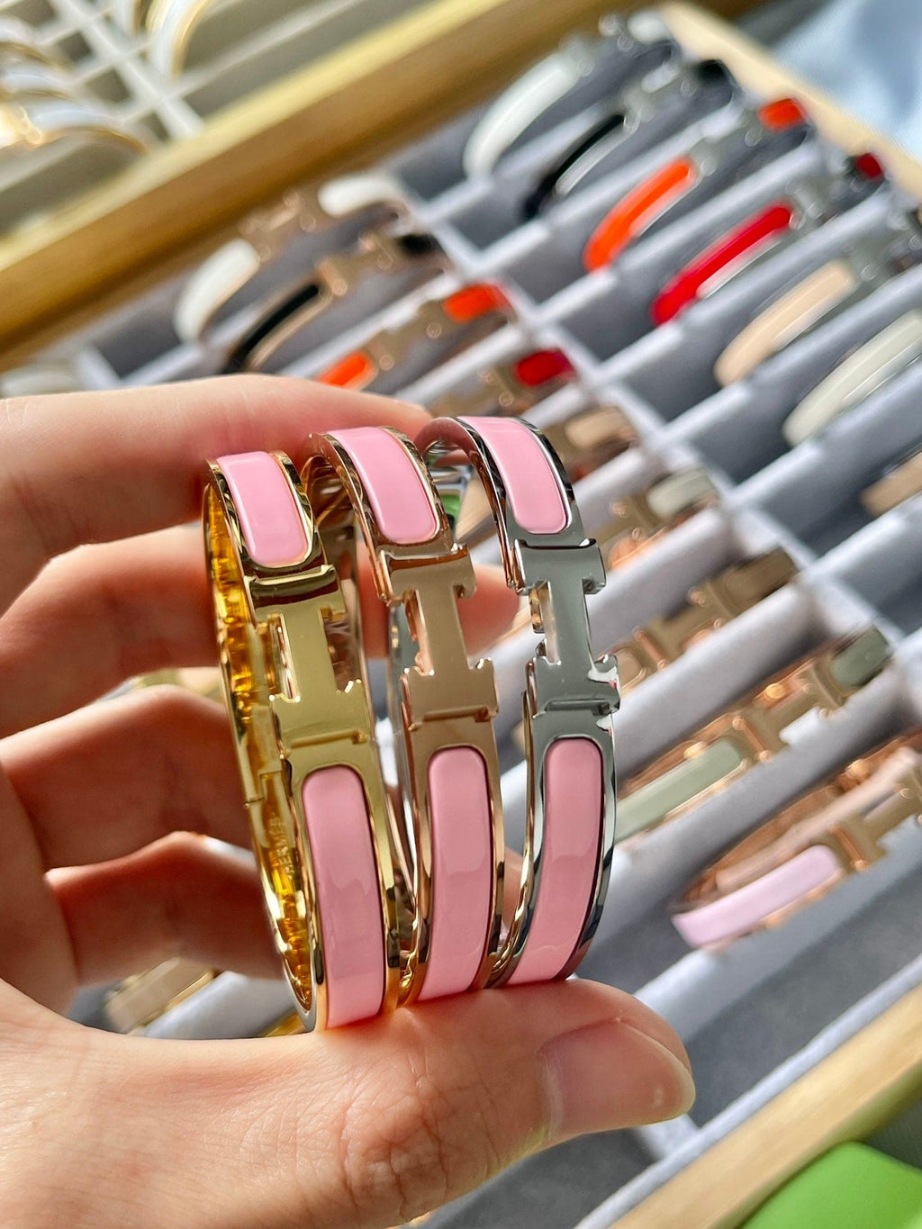 Hermes Clic Pink 18K Gold Bracelet