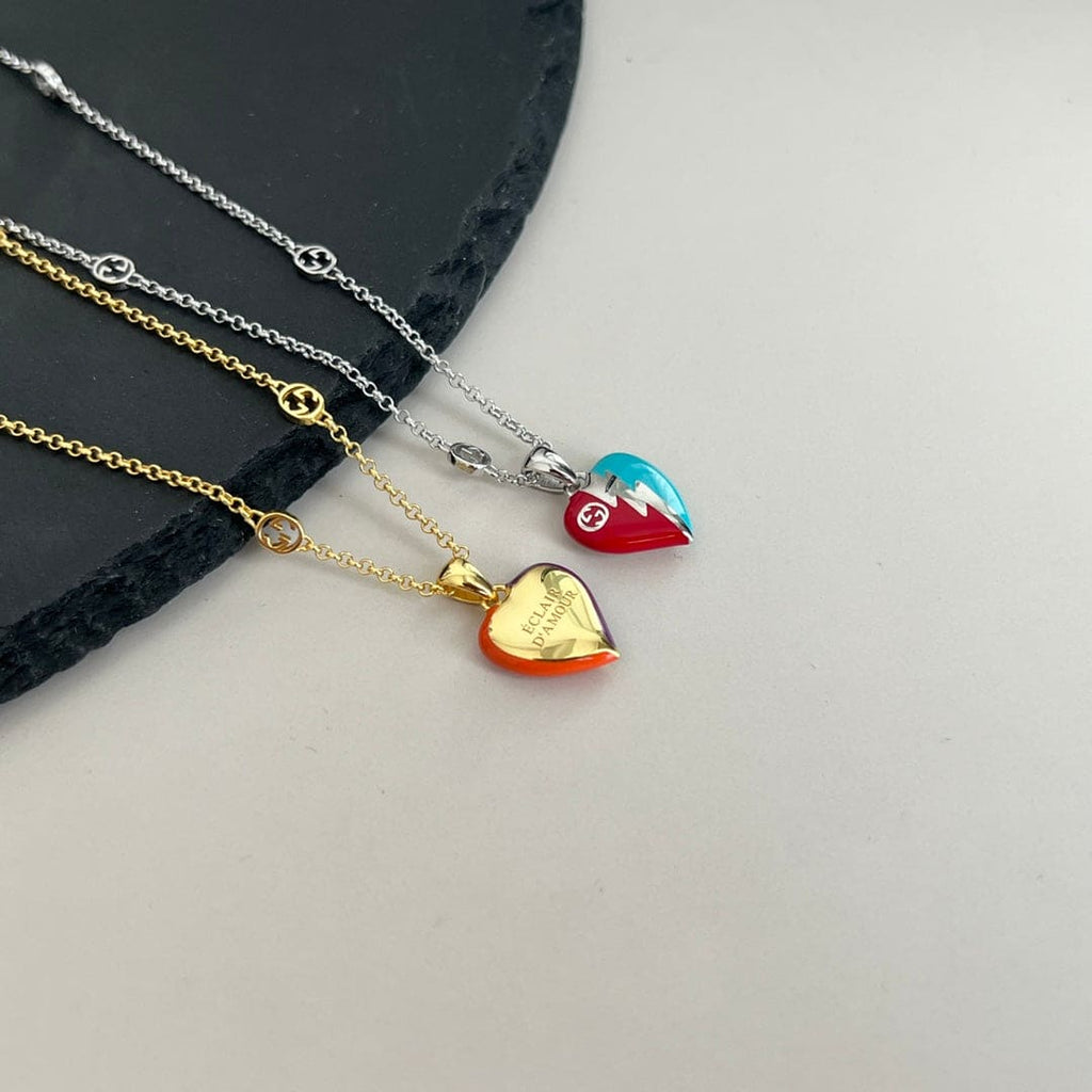 Gucci Double Interlocking Gucci Heart Lightning Charm 18K Gold Necklace