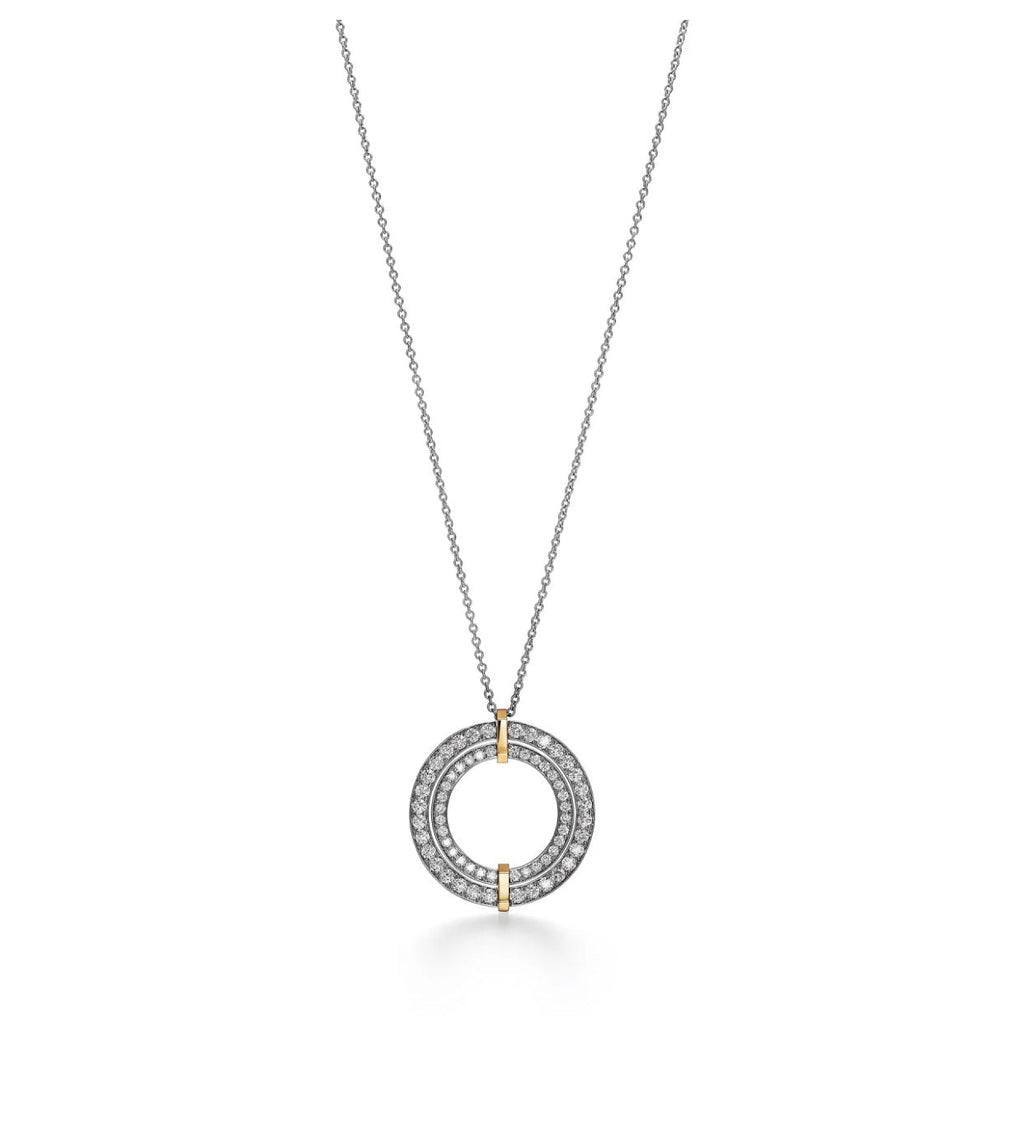 Tiffany Edge Circle Diamond Pendant 18K Gold Necklace