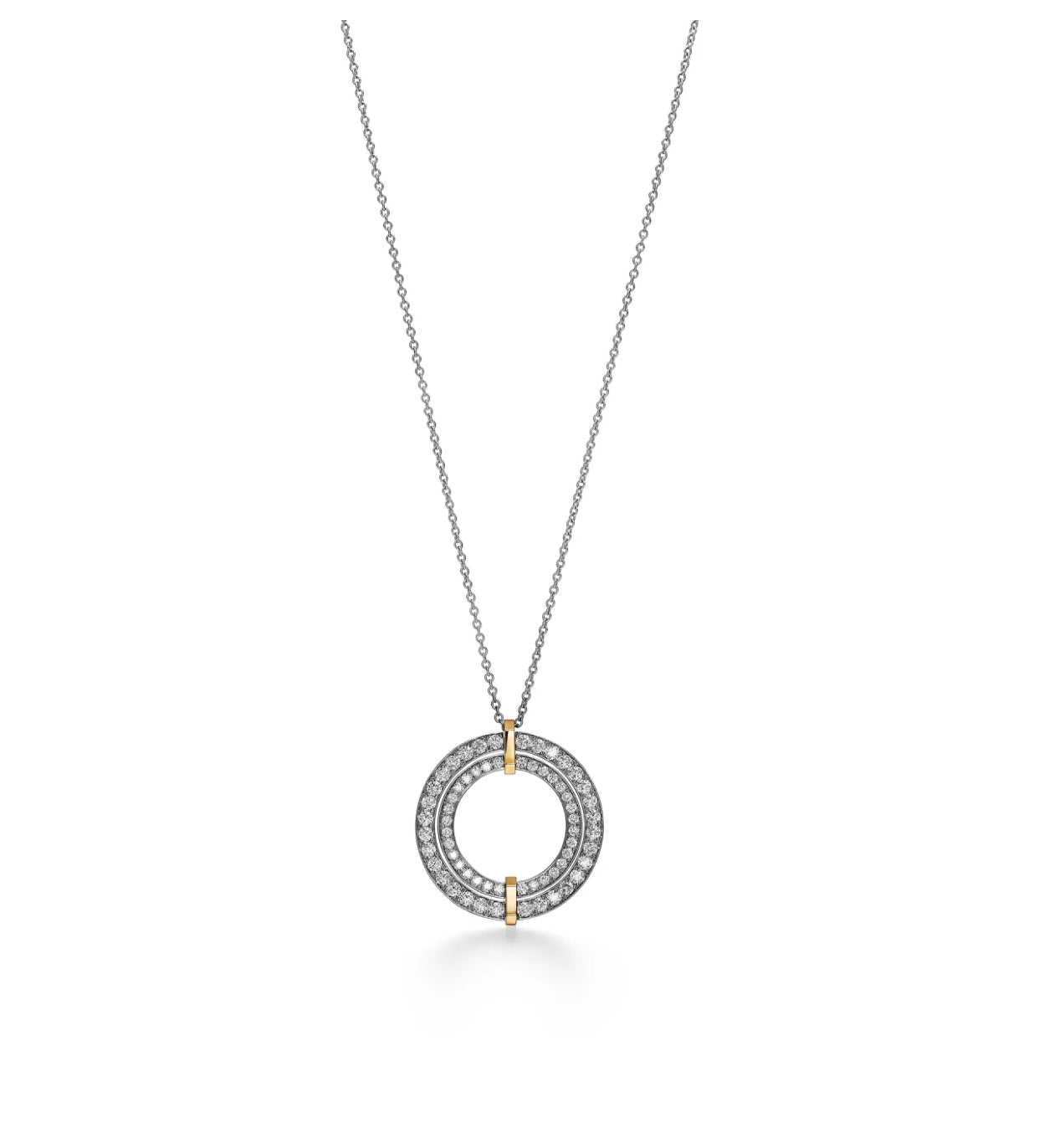 Tiffany Edge Circle Diamond Pendant 18K Gold Necklace