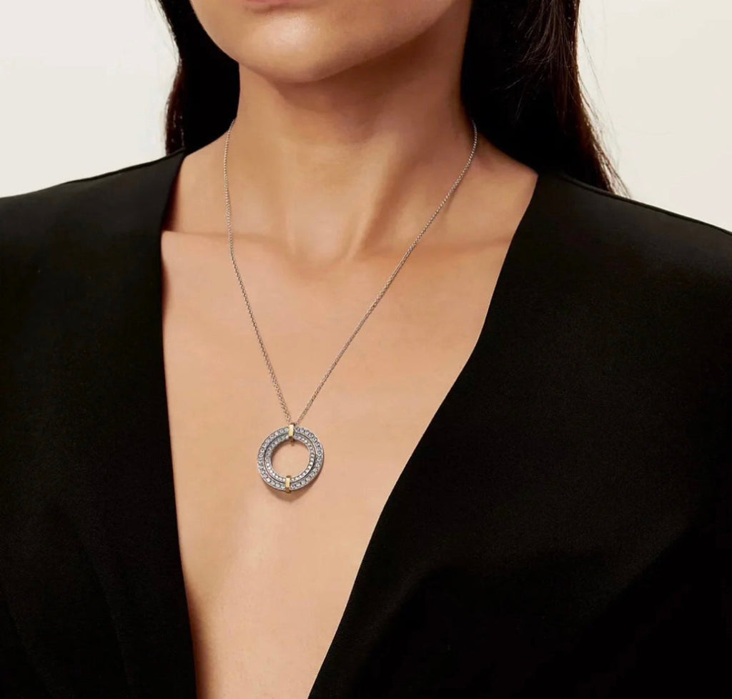 Tiffany Edge Circle Diamond Pendant 18K Gold Necklace