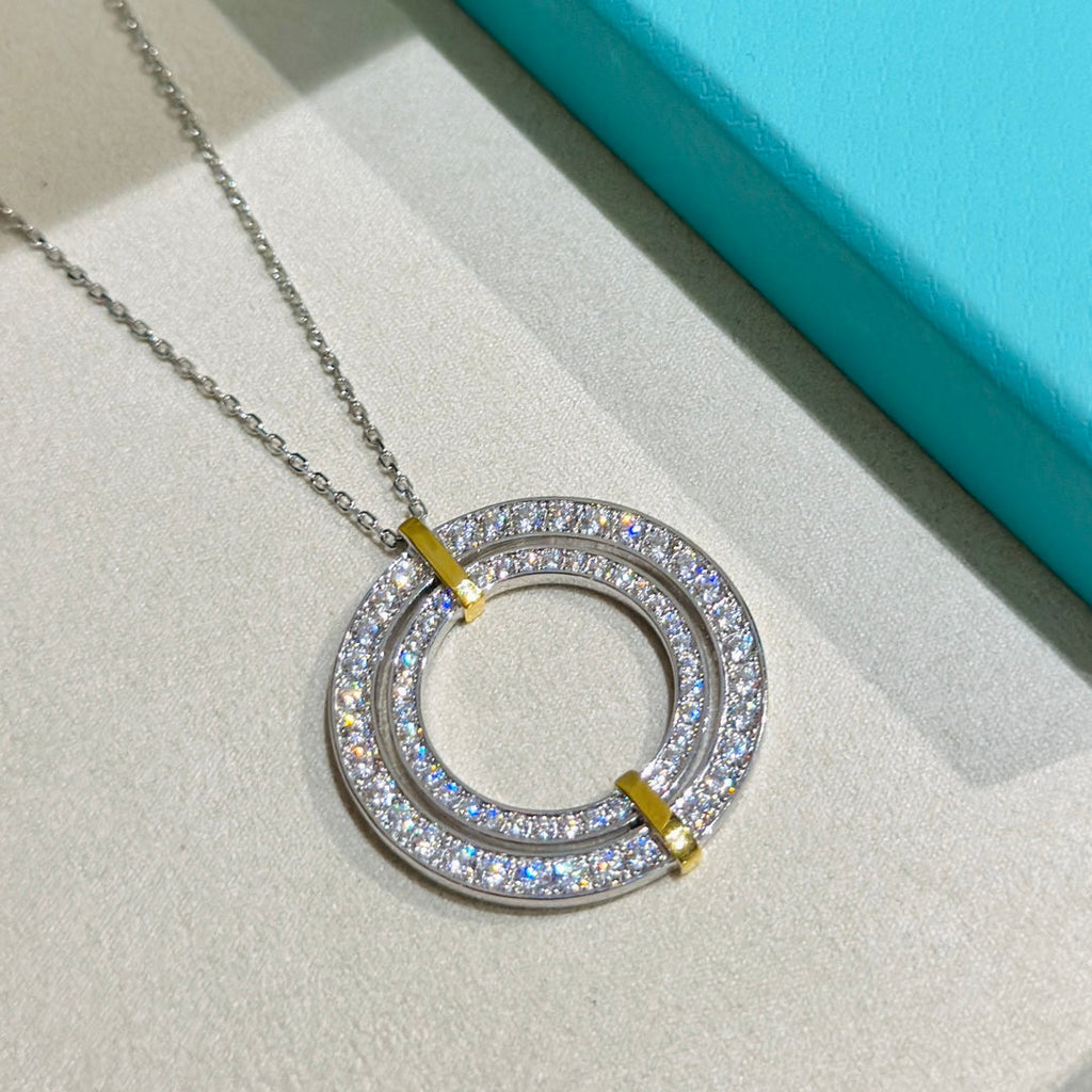 Tiffany Edge Circle Diamond Pendant 18K Gold Necklace