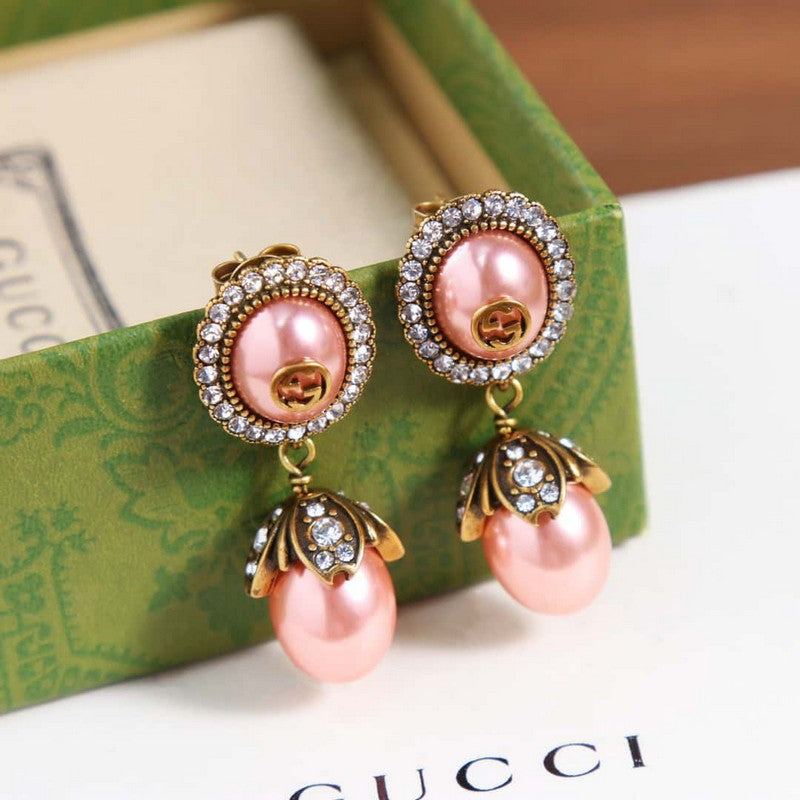 Gucci Double Flower Pearl 18K Gold Earrings