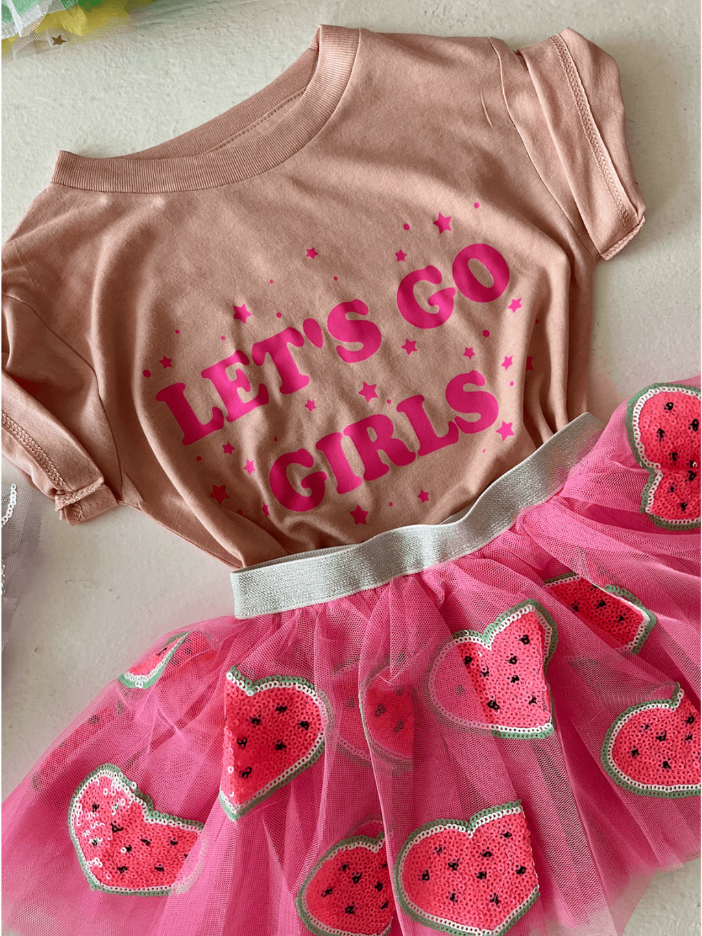 Kid's Graphic Short Sleeve Tee, Let's Go Girls Peach