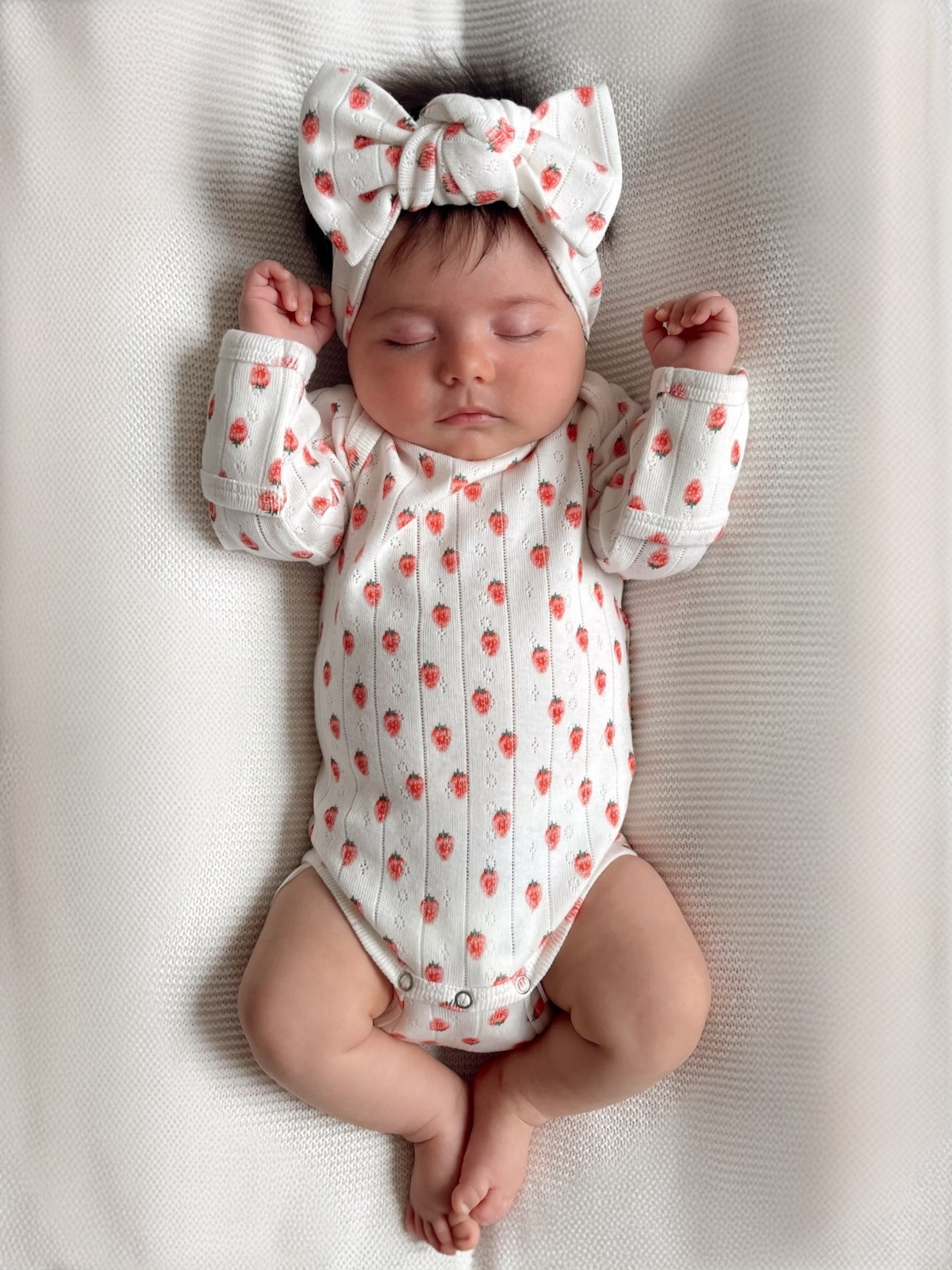 White Strawberry / Organic Pointelle Long Sleeve Bodysuit