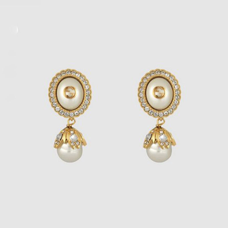 Gucci Double Flower Pearl 18K Gold Earrings