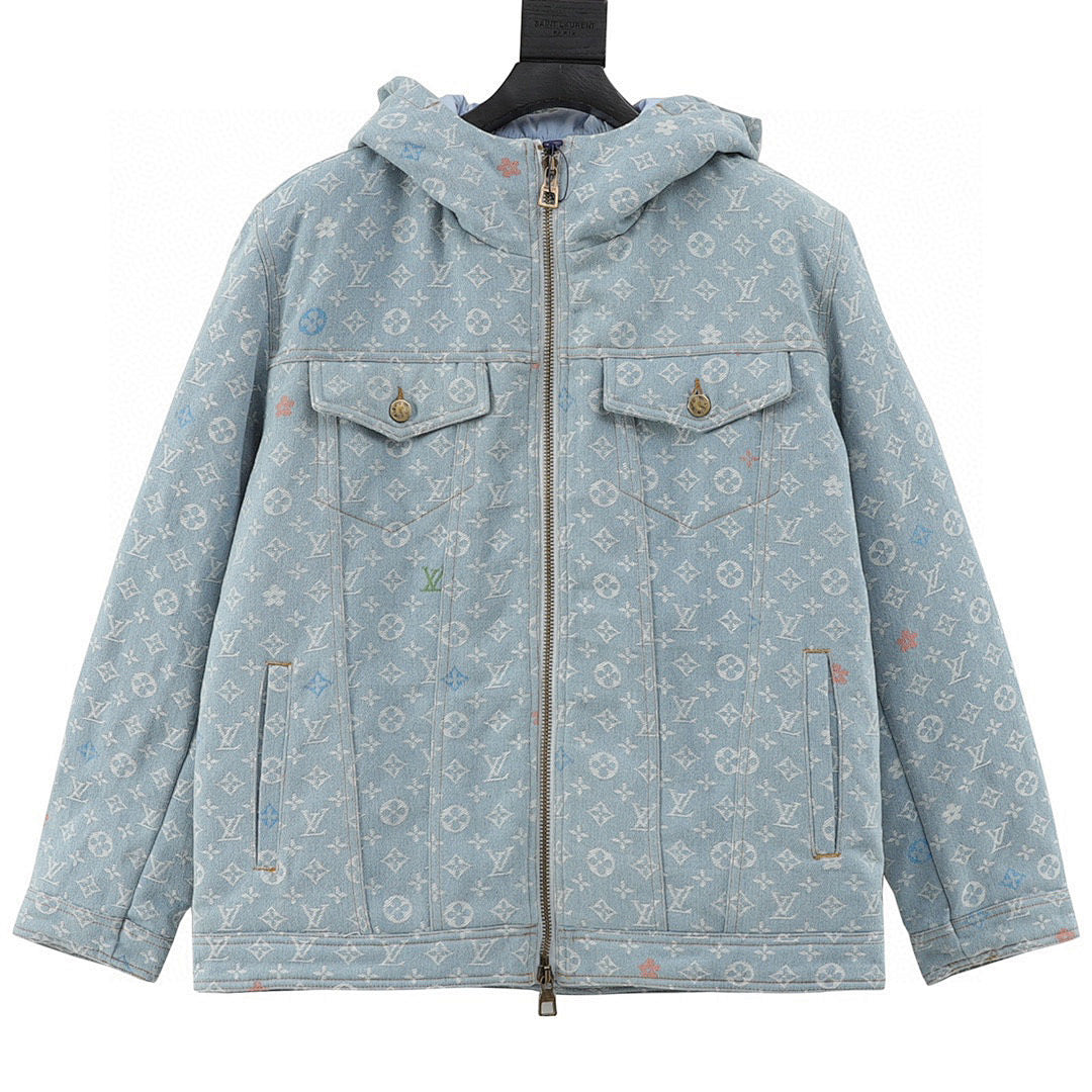 Louis Vuitton All-Over Jacquard Logo Washed & Distressed Cotton Hooded Jacket - product image