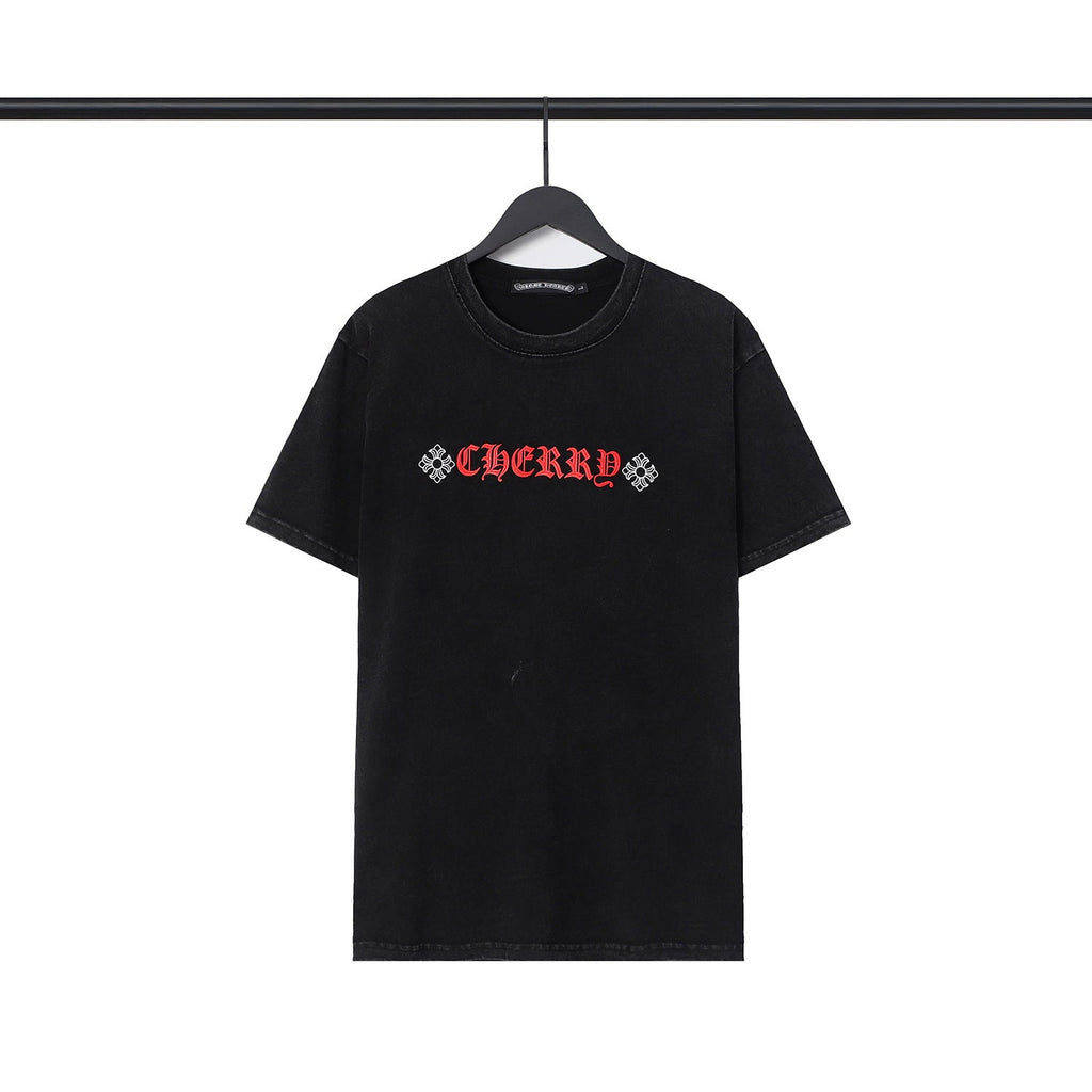 CHH Chrome Heart T Shirts Cross Sanskrit Printed Crew Neck Washed Short Sleeve Fashion T-Shirt