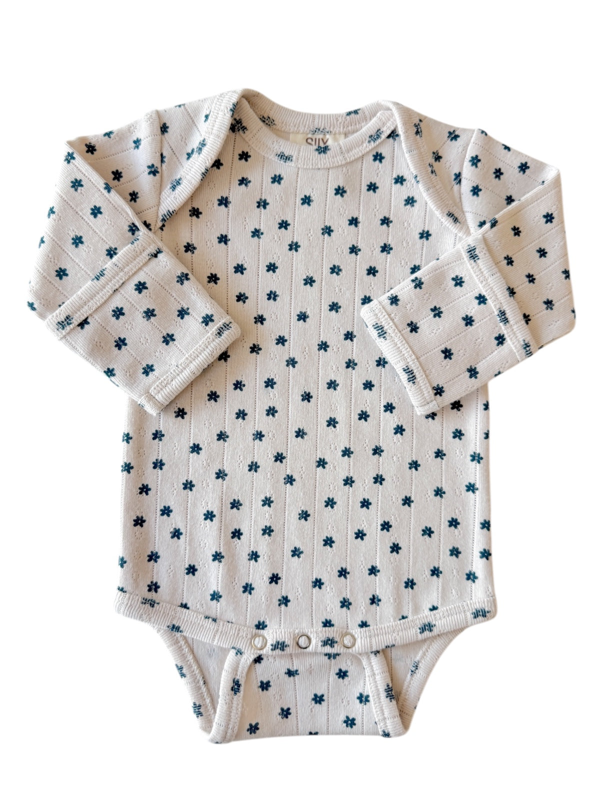 Blue Flower / Organic Pointelle Long Sleeve Bodysuit