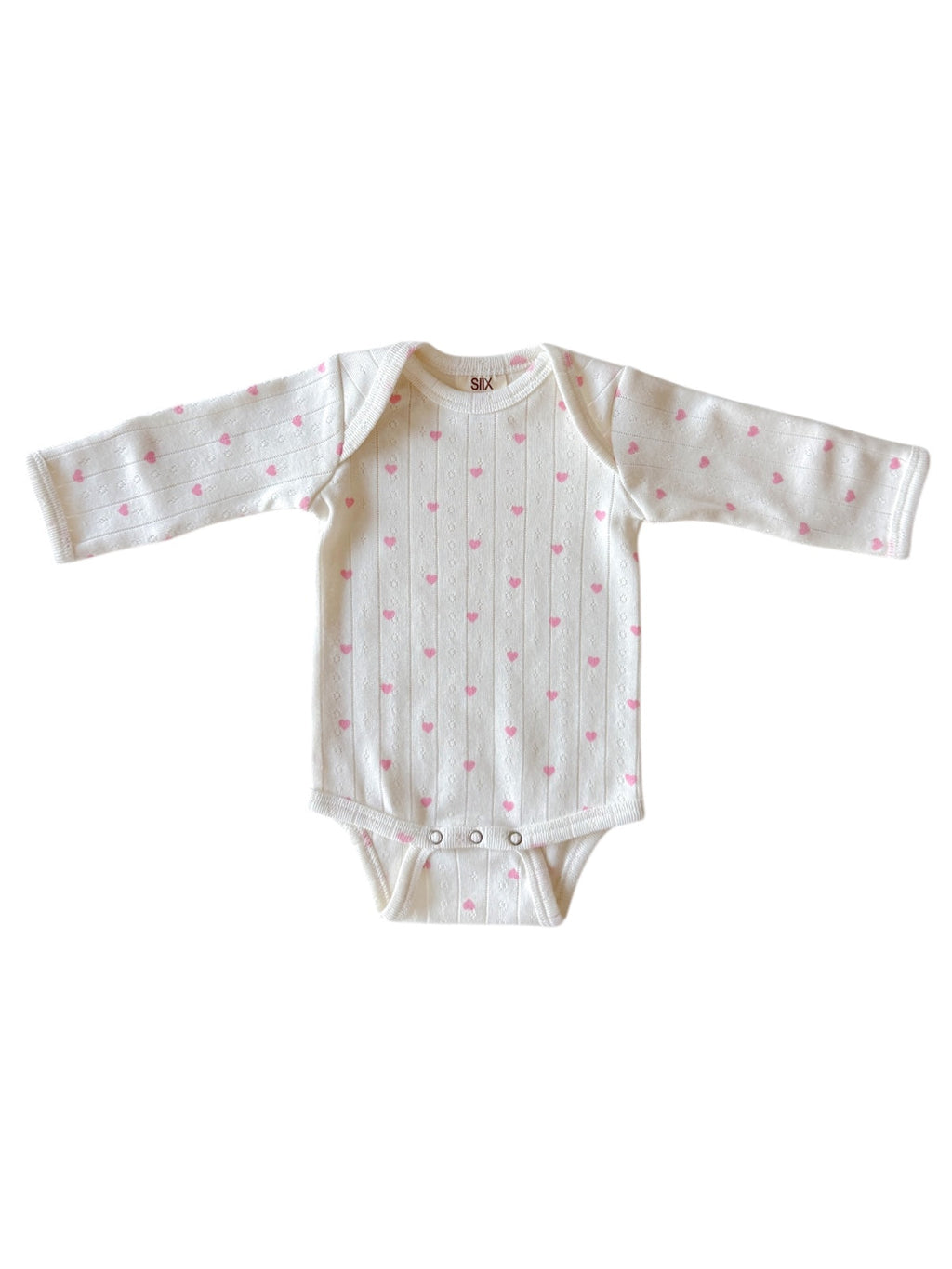 White with Pink Heart / Organic Pointelle Long Sleeve Bodysuit