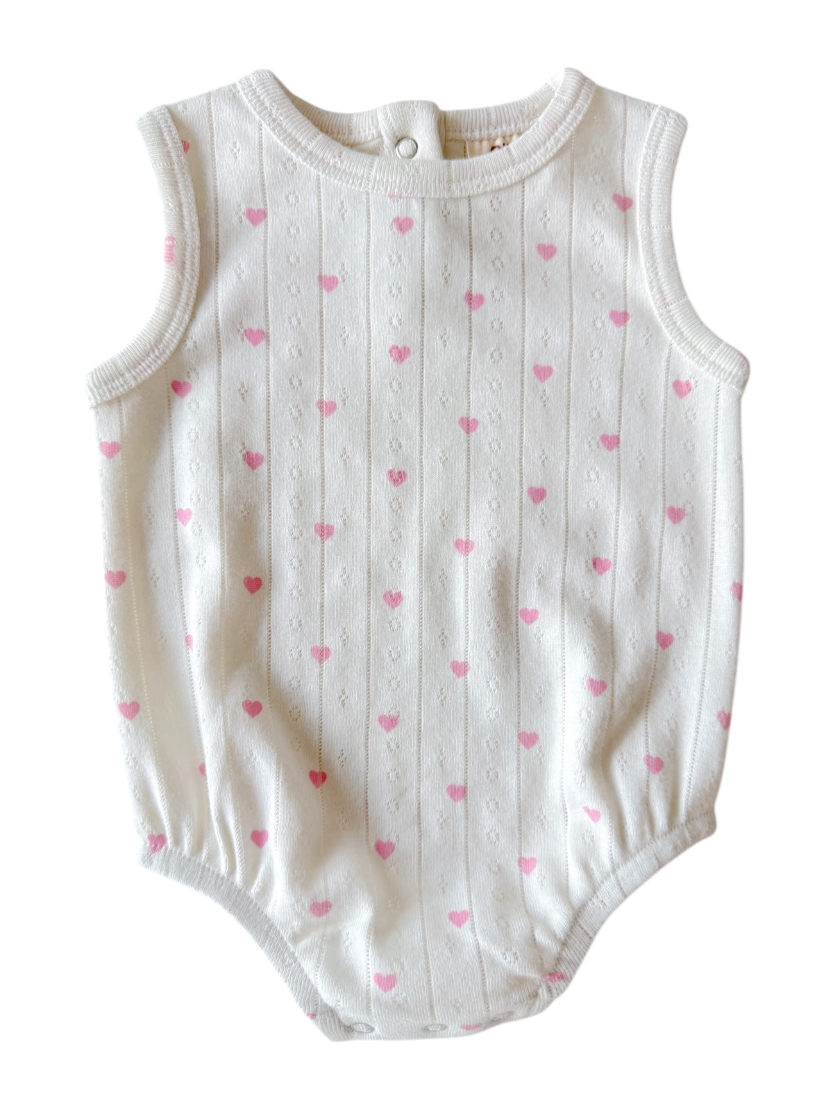 White with Pink Heart / Organic Pointelle Dune Bubble