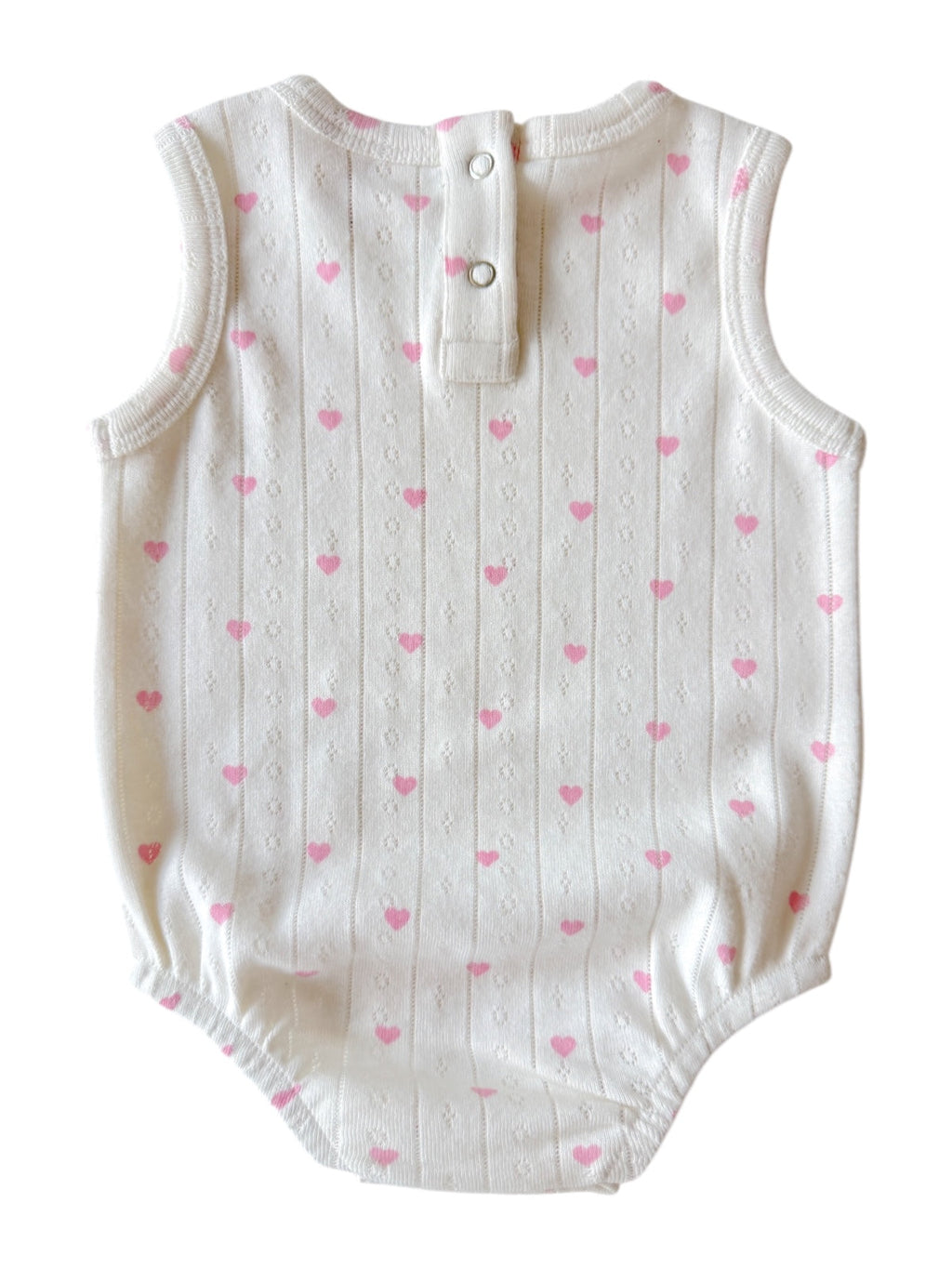 White with Pink Heart / Organic Pointelle Dune Bubble