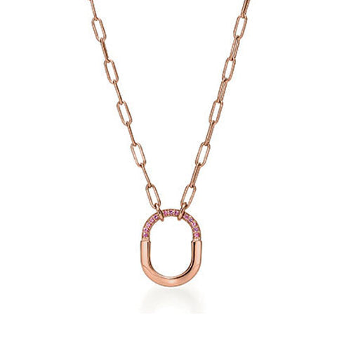 Tiffany Lock Pink Pave Diamonds 18K Gold Necklace