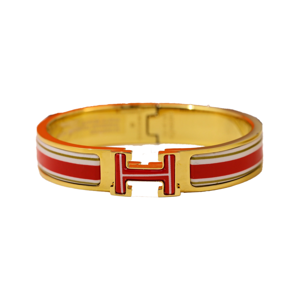 Hermes Clic Red & White 18K Gold Bracelet