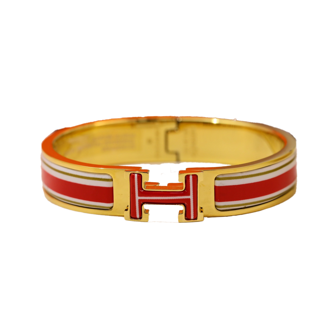 Hermes Clic Red & White 18K Gold Bracelet