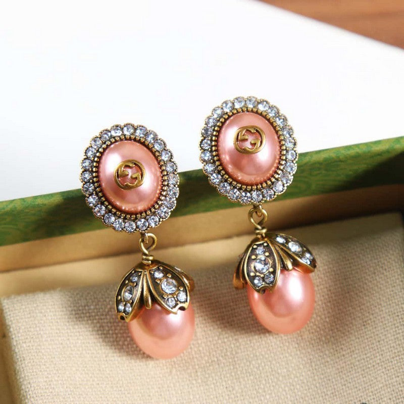Gucci Double Flower Pearl 18K Gold Earrings