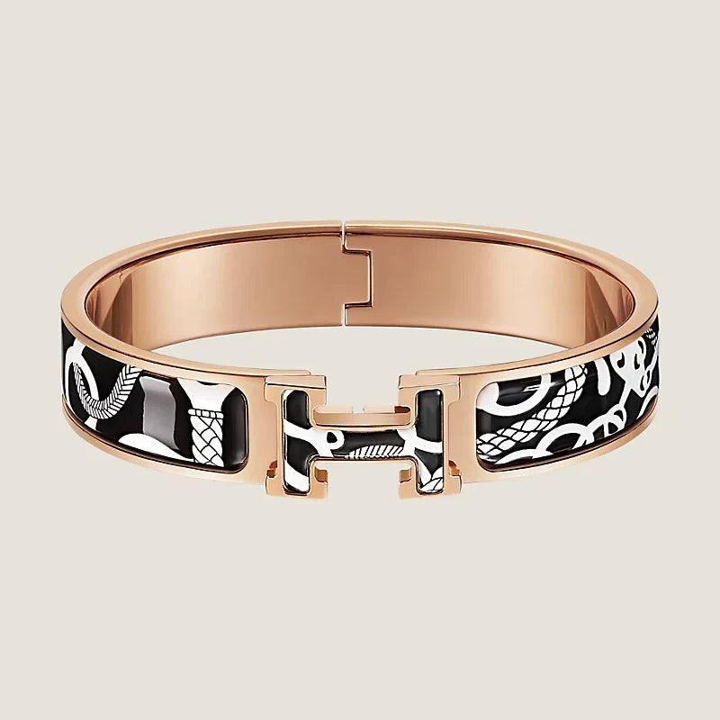 Hermes Clic Panoplie Equestre Black 18K Gold Bracelet
