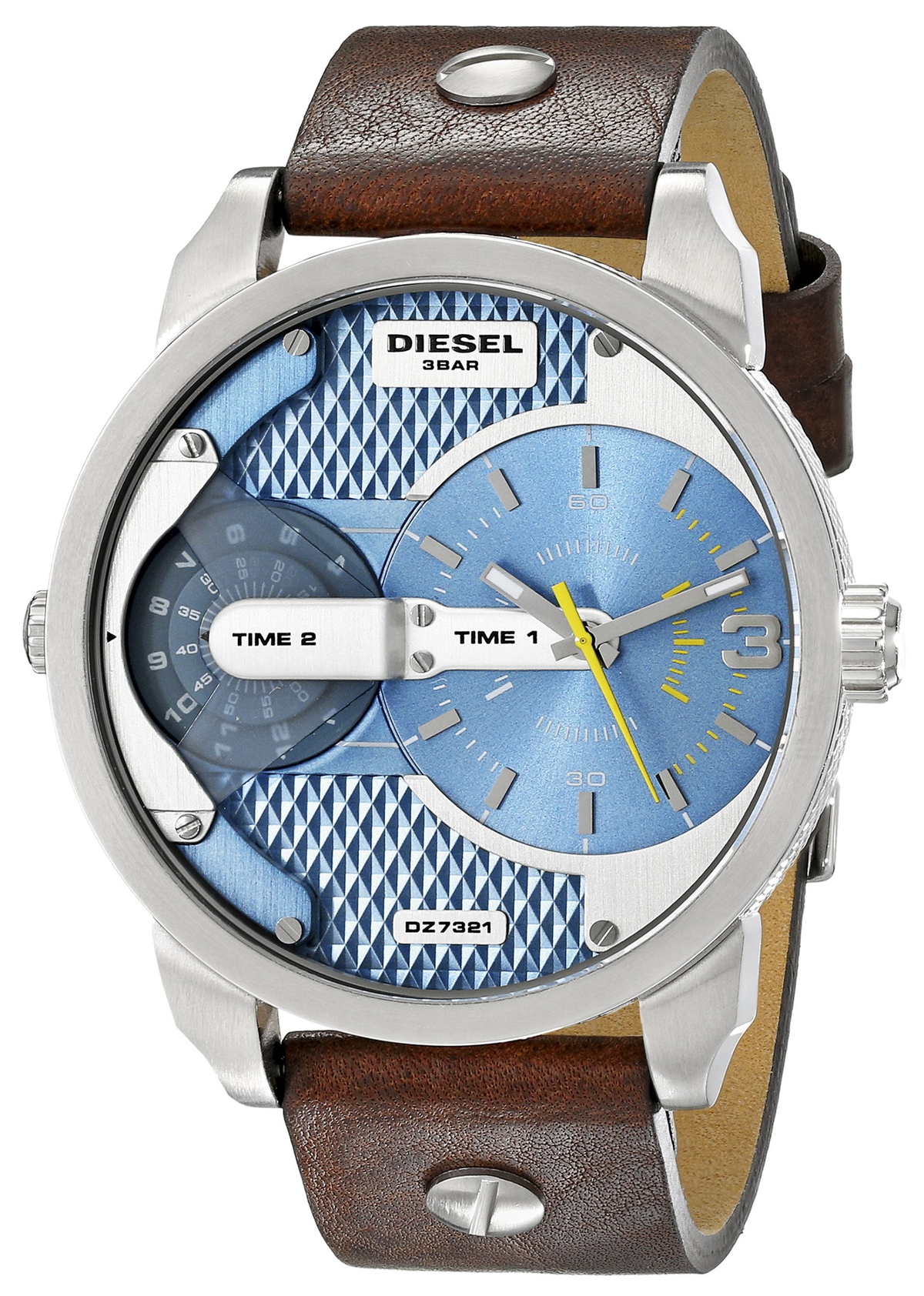 Diesel DZ7321 Mini Daddy Chronograph Men's Watch - Light Blue Dial & Brown Leather Strap