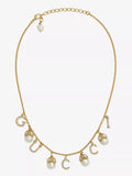 Gucci Double Logo Plaque Embellished Pearl 18K Gold Necklace