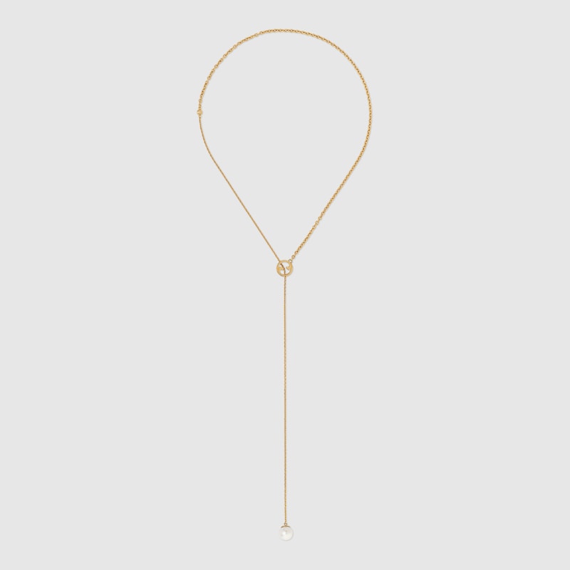 Gucci Double Blondie Pearl Drop 18K Gold Necklace