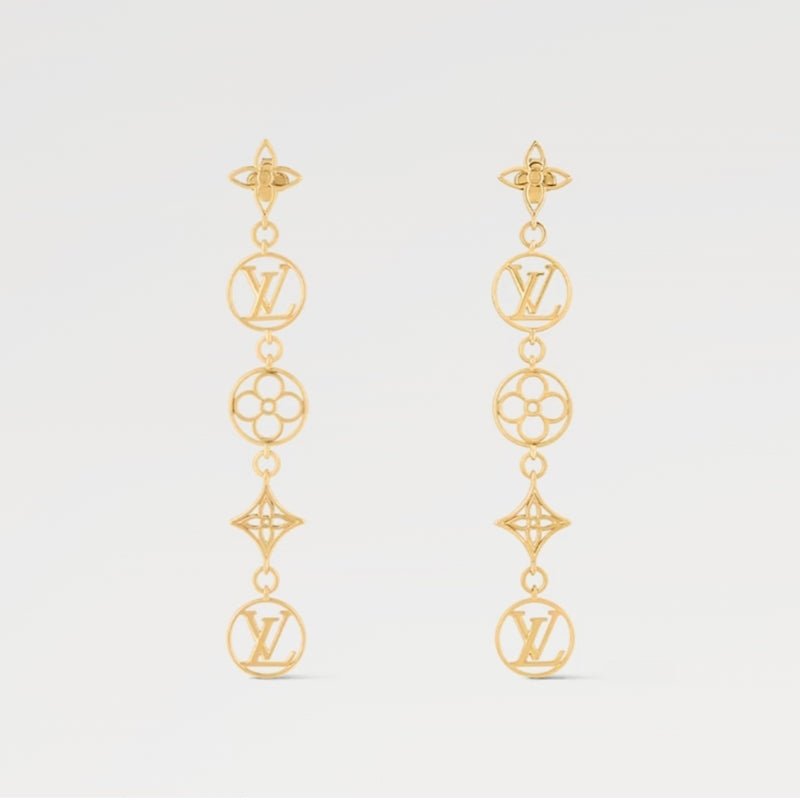Louis Vuitton Lace Long 18K Gold Earrings