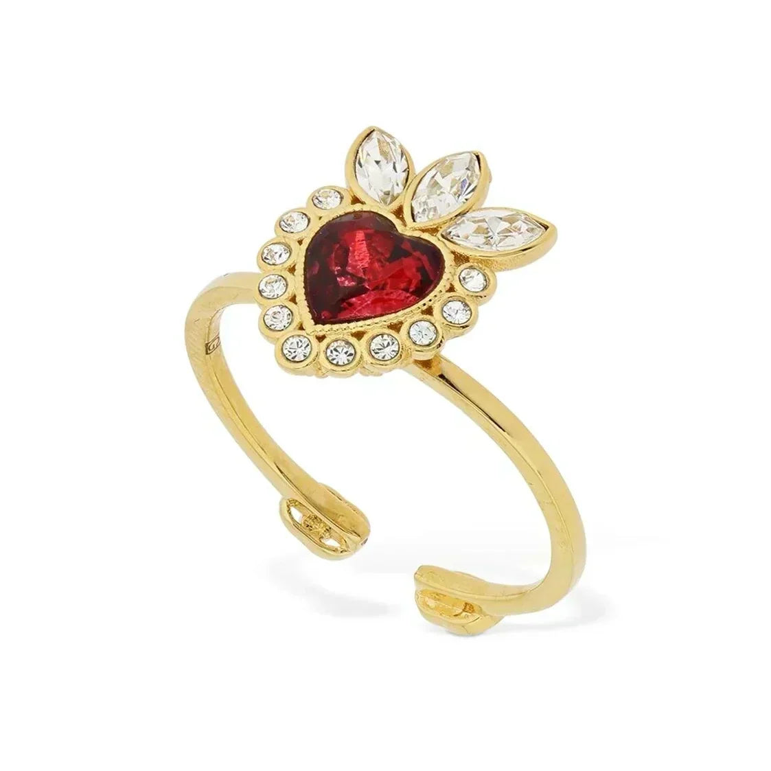 Gucci Double Crystal Heart 18K Gold Ring