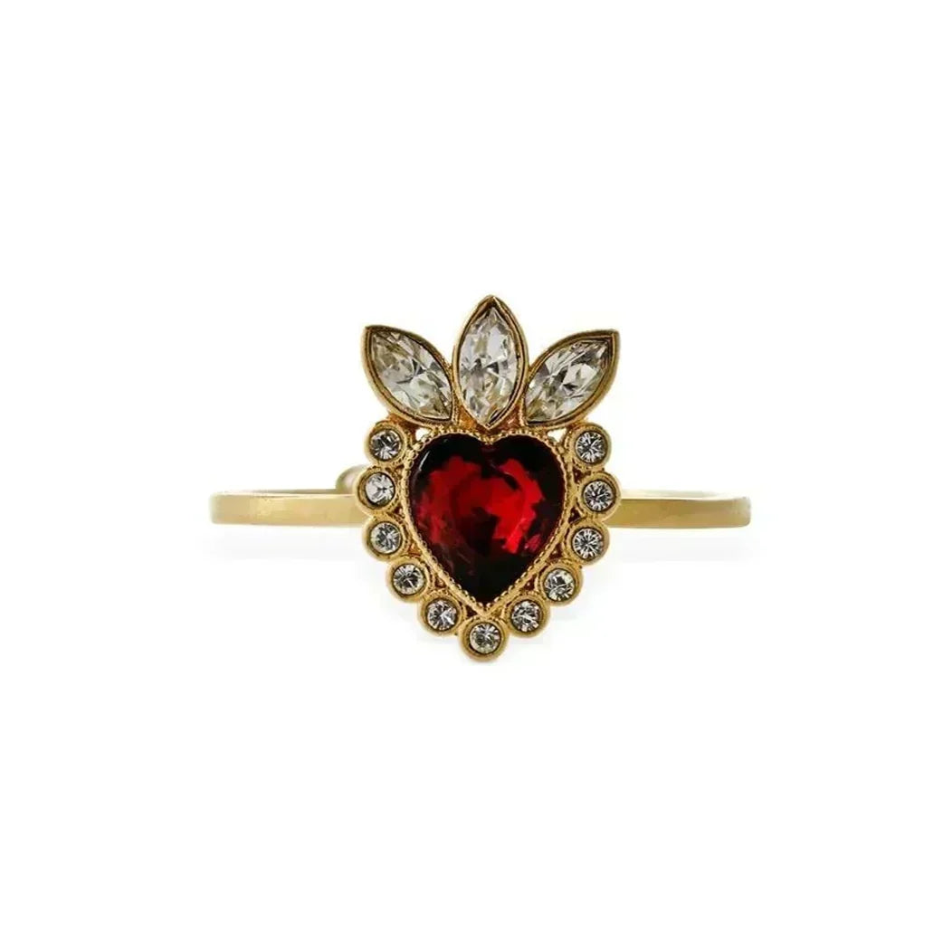 Gucci Double Crystal Heart 18K Gold Ring