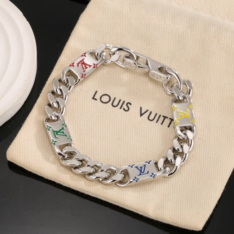 Louis Vuitton Monogram Color Logo Chain 18K Gold Bracelet