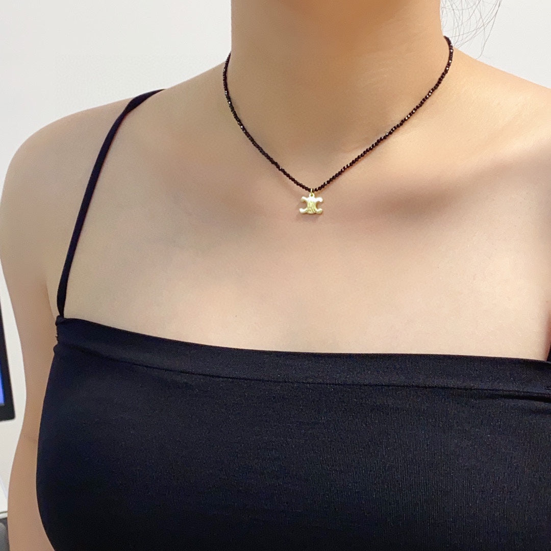 Celine Black Crystals 18K Gold Necklace