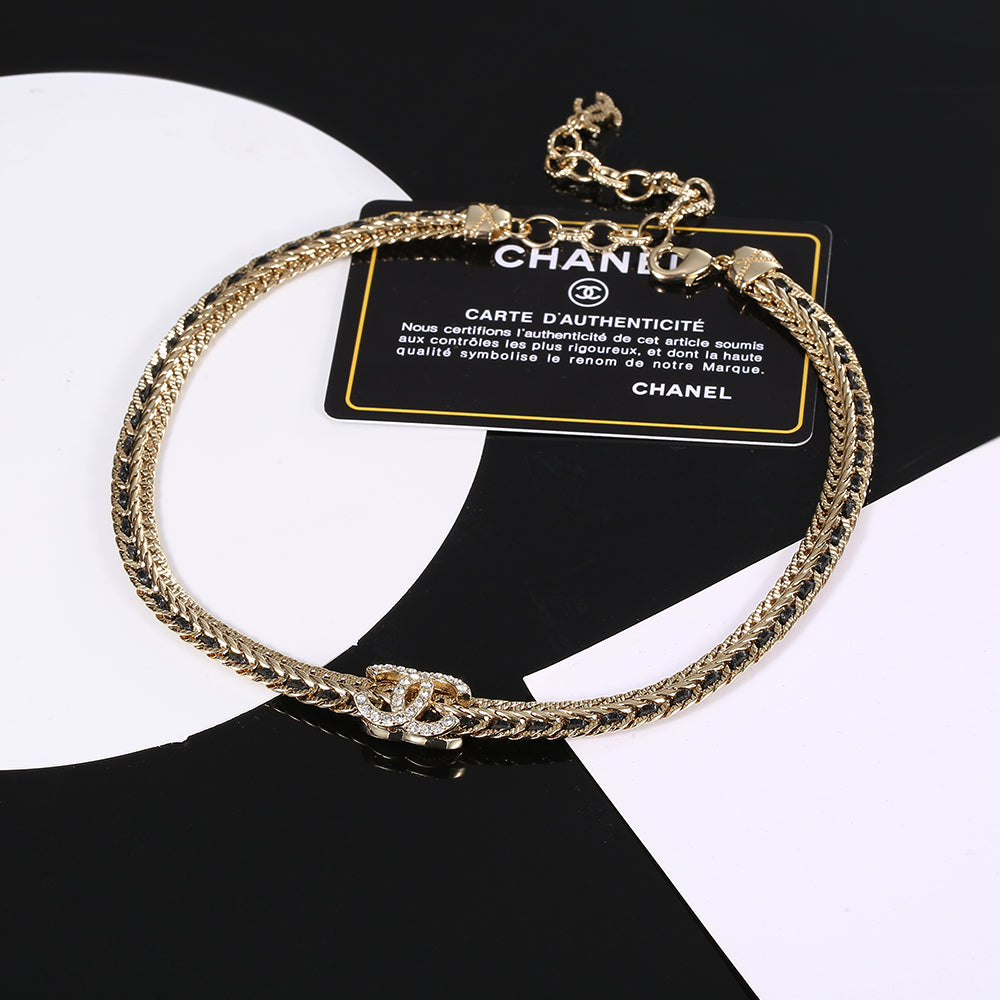 Chanel Strass Chain Choker 18K Gold Necklace