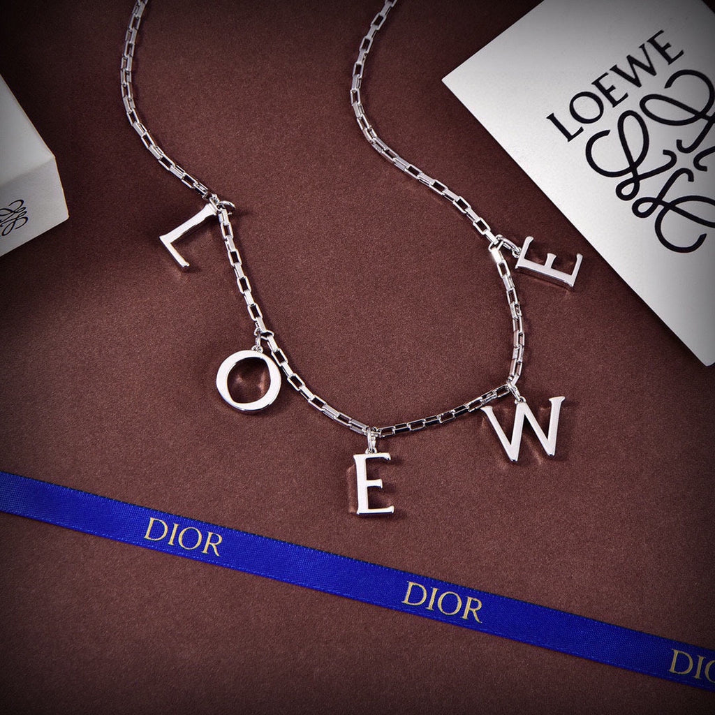 LOEWE Anagram Letter 18K Gold Necklace