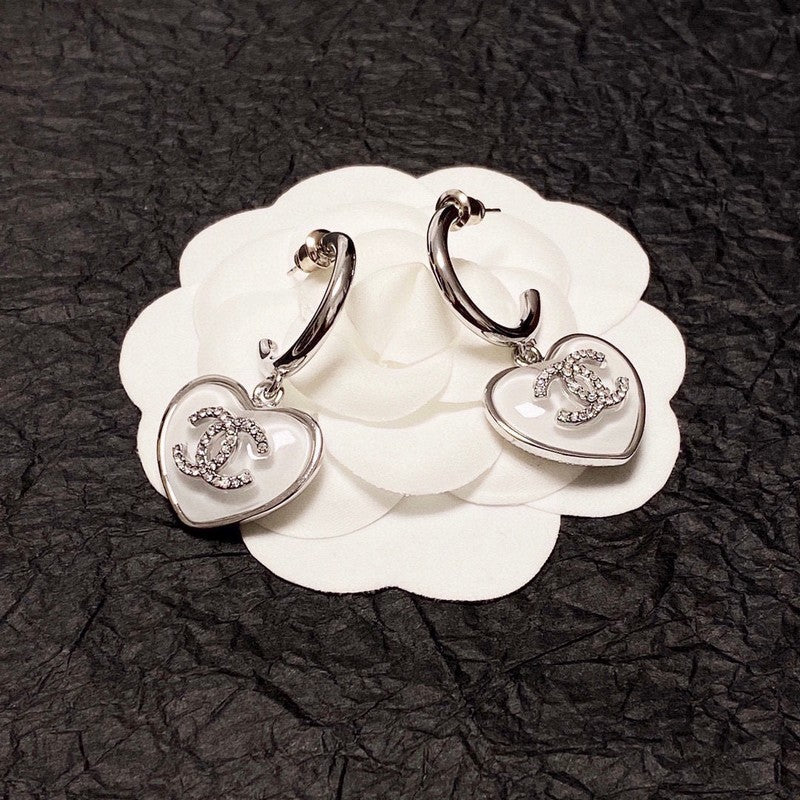 Chanel White Heart 18K Gold Earrings