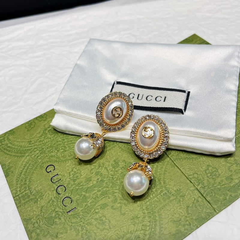 Gucci Double Flower Pearl 18K Gold Earrings