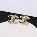 Chanel Crystal Leather 18K Gold Earrings